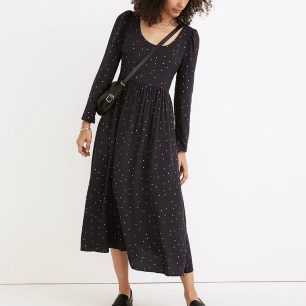 Madewell Alicia Long Sleeve Scoopneck Midi Dress Night Stars ND173 NWT Casual